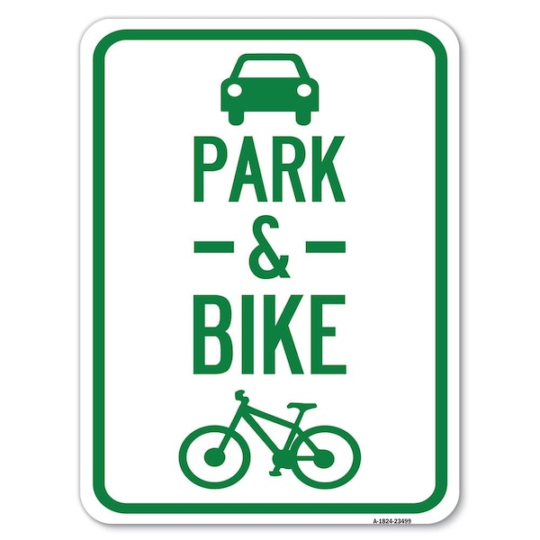 Park & Ride W/ Bicycle Graphic Heavy-Gauge Aluminum Rust Proof Parking Sign, 18" x 24", A-1824-23499